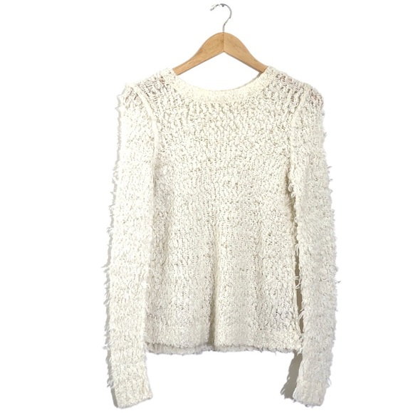 Free People White Fuzzy Long Sleeve Sweater Top S - Picture 1 of 2
